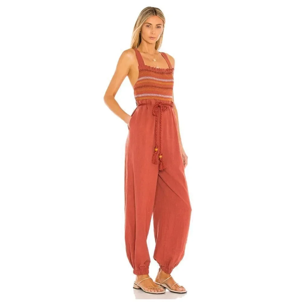 Free People - Sienna Smocked Jumpsuit in Sumac
